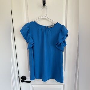 Chic Blue Ruffle Sleeve Blouse